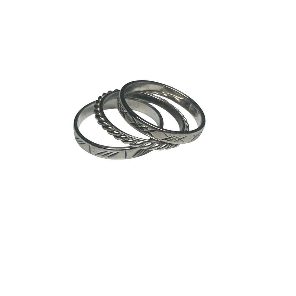 Sterling Silver Patterned Ring Stack, 3 Rings, 4g… - image 2